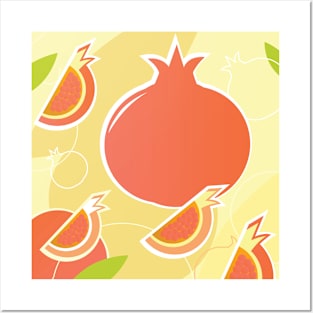 Pomegranate on Yellow Design Pattern Posters and Art